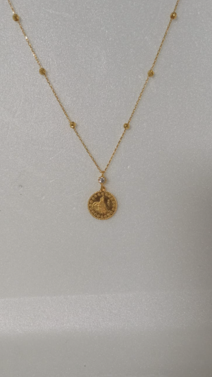 BEYAZ TAŞLI DORİKA ATLAMALI TUGRA KOLYE