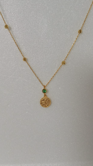 YEŞİL TAŞLI DORİKA ATLAMALI TUGRA KOLYE