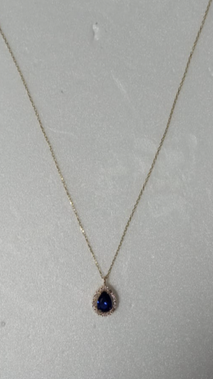 BÜYÜK BOY MAVİ TAŞLI TEKTAŞ DAMLA KOLYE